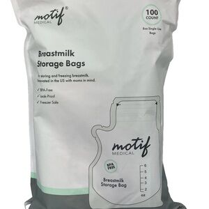 Motif Medical Breast Milk Storage Bags 8oz Single Use Bags 100 Count BPA-Free